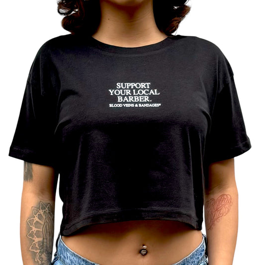 Support Your Local Barber II Crop Top - BLACK