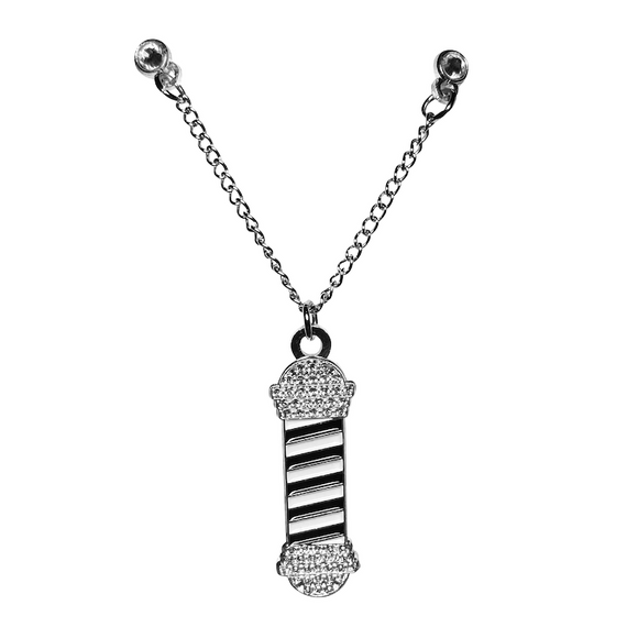 Icy Barber Pole - Silver Chain Pin (Black/White)